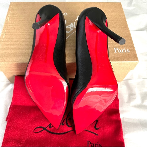 NWT Christian Louboutin Apostrophy Black Leather Pointed Red-Sole Pumps - Picture 10 of 16